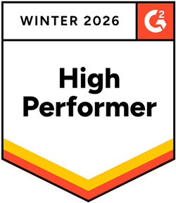 Award badge shaped like a shield with the 'Winter 2026' and the 'G2' logo at the top, and a banner across the middle stating 'High Performer'.