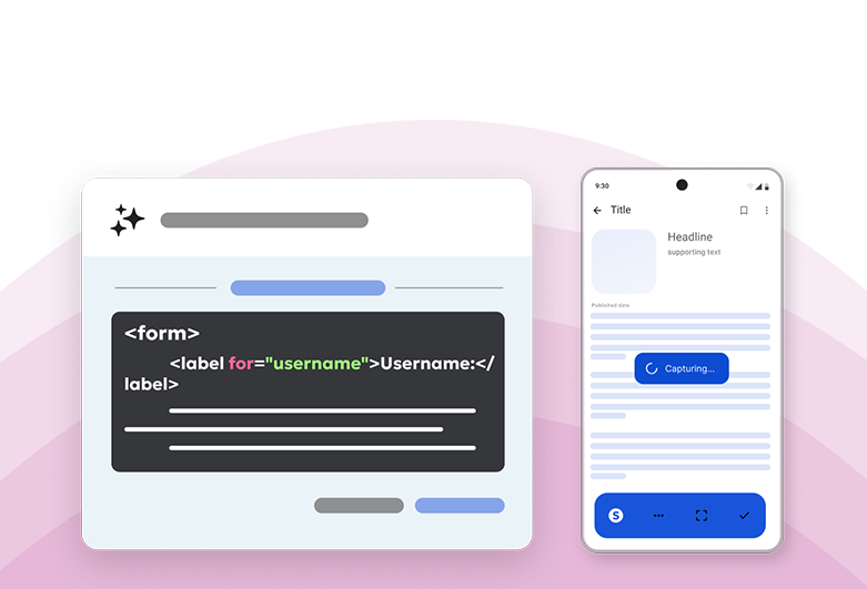 Siteimprove interface showing accessible web form code and mobile content editor for improving website quality and compliance.