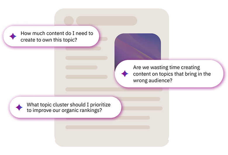 Siteimprove content strategy dashboard showing insights on topic clusters, audience targeting, and content planning for SEO performance.