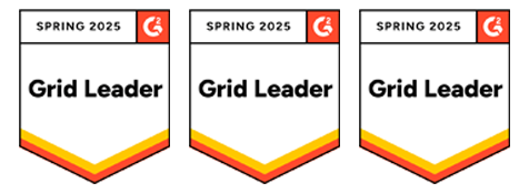 Award badge shaped like a shield with 'Spring 2025' and the 'G2' logo at the top, and a banner across the middle stating 'Grid Leader'.