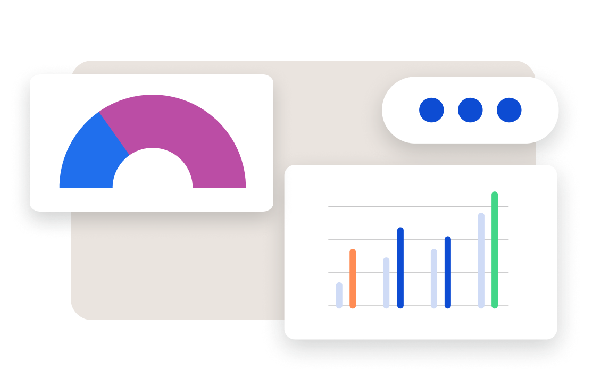 Dashboard visuals with speedometer gauge and multicolor bar chart for data-driven decision making