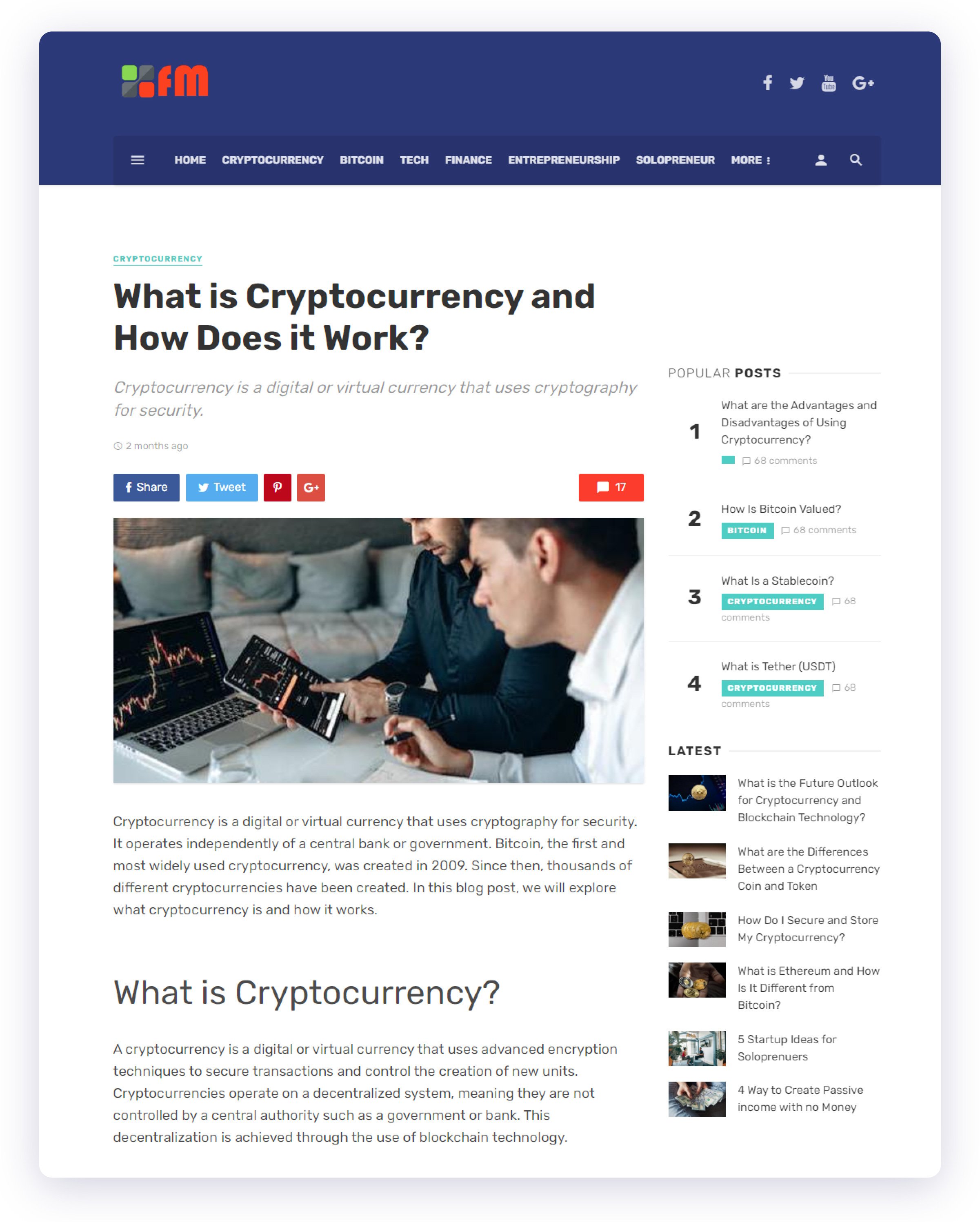 Screenshot of cryptocurrency website