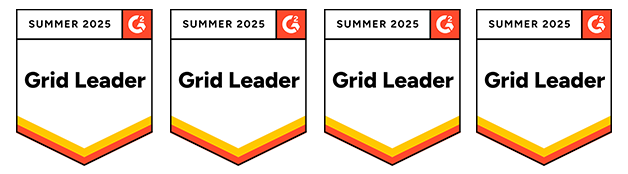 Award badge shaped like a shield with 'Summer 2025' and the 'G2' logo at the top, and a banner across the middle stating 'Grid Leader'.
