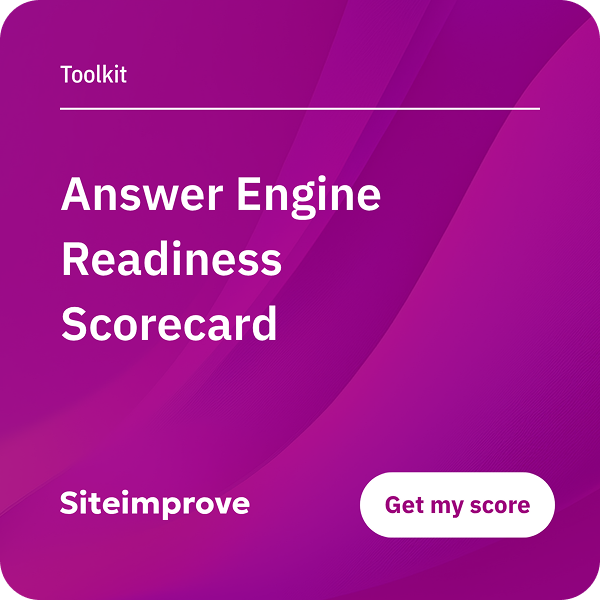 Siteimprove Answer Engine Readiness Scorecard toolkit graphic with a call-to-action to get an AI search readiness score.