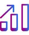 Gradient icon of a bar graph with a line above it going in an exponential direction.