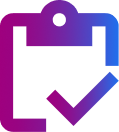Gradient icon of a clipboard with a checkmark inside it.