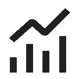 Black icon of a bar graph with a line above it showing a trend line with progress over time.