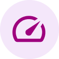 plum clock icon on a light plum circle background.