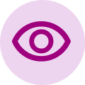 plum eye icon on a light plum circle background.