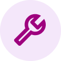 plum wrench icon on a light plum circle background.