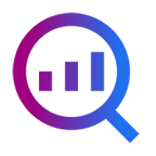Gradient icon of a magnifying glass with 3 bars in the middle.