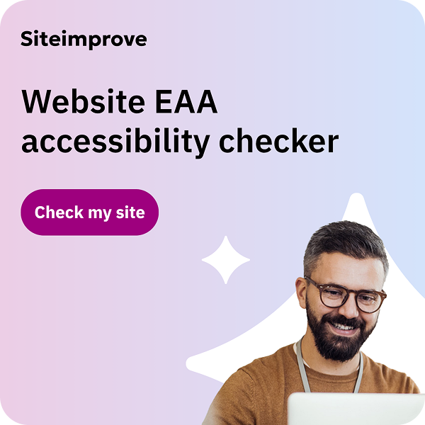 Siteimprove Website EAA accessibility checker graphic with a call-to-action to check website accessibility compliance.