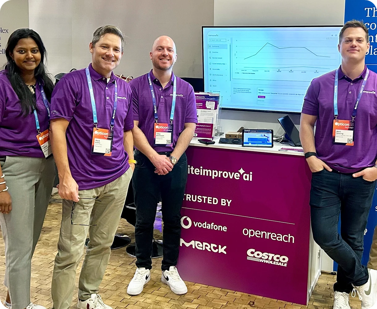 Siteimprove team members at the Opticon London event booth.