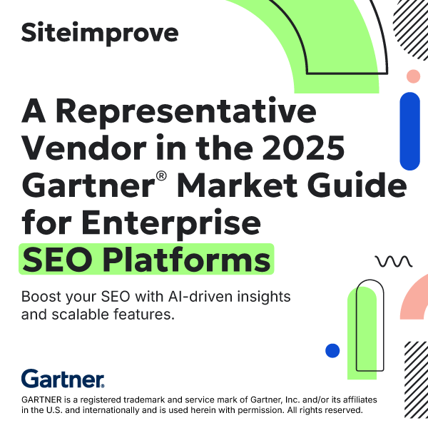 Promotional graphic announcing Siteimprove as a Representative Vendor in the 2025 Gartner Market Guide for Enterprise SEO Platforms, highlighting AI-driven insights and scalable SEO features.